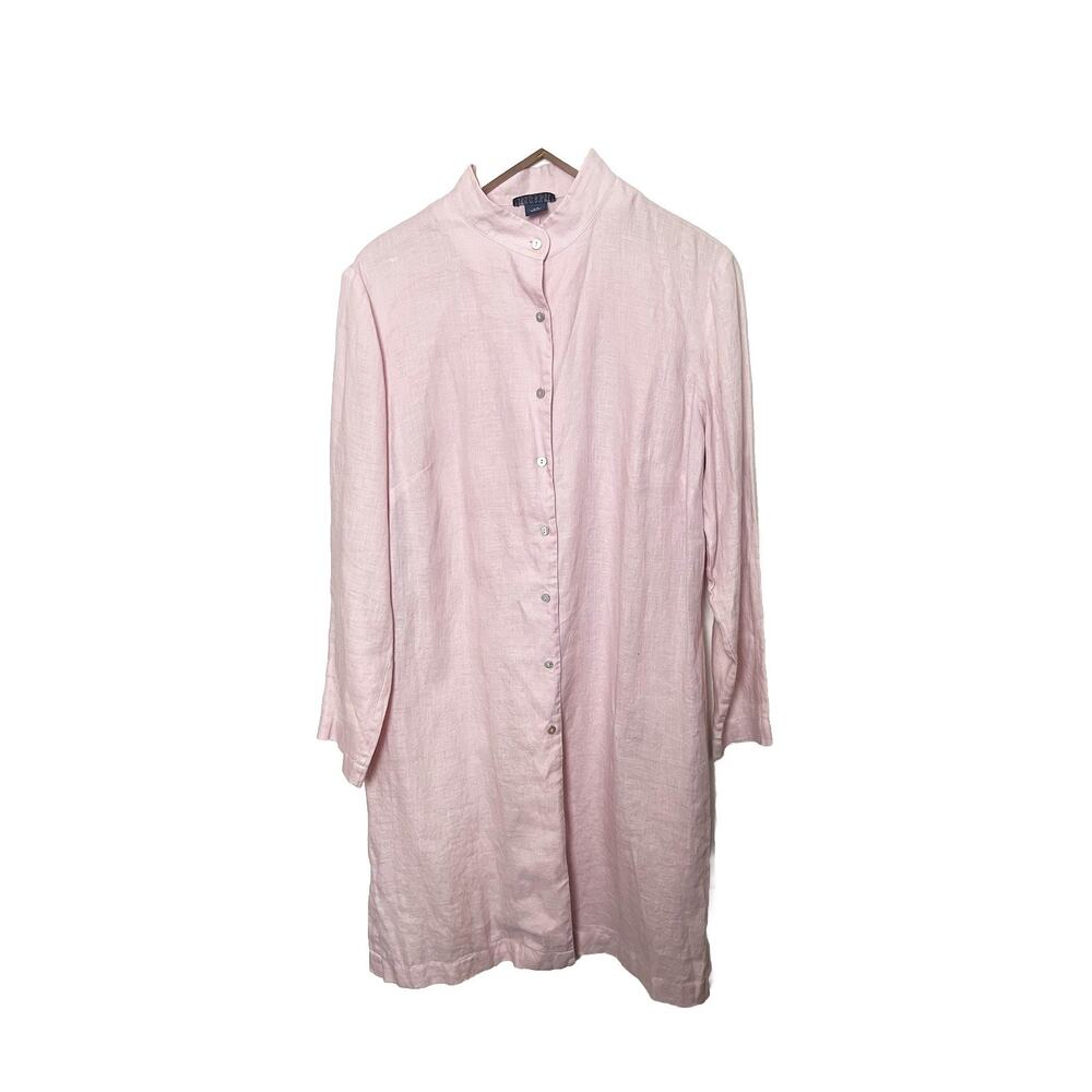 Lands End 100% Linen Duster Tunic Button Up Side Slits Sz 16W Boho LagenLook - Picture 3 of 8